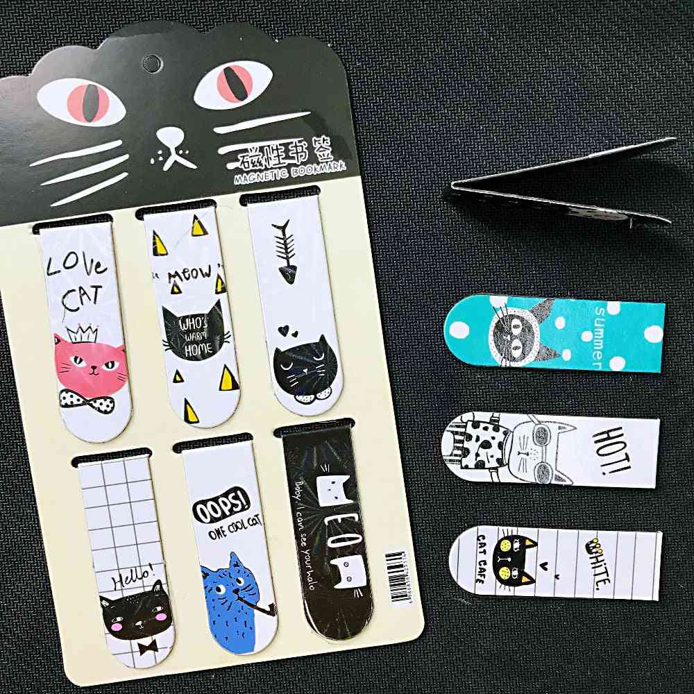 6pcs/set Of Oreo Cat Magnetic Bookmarks