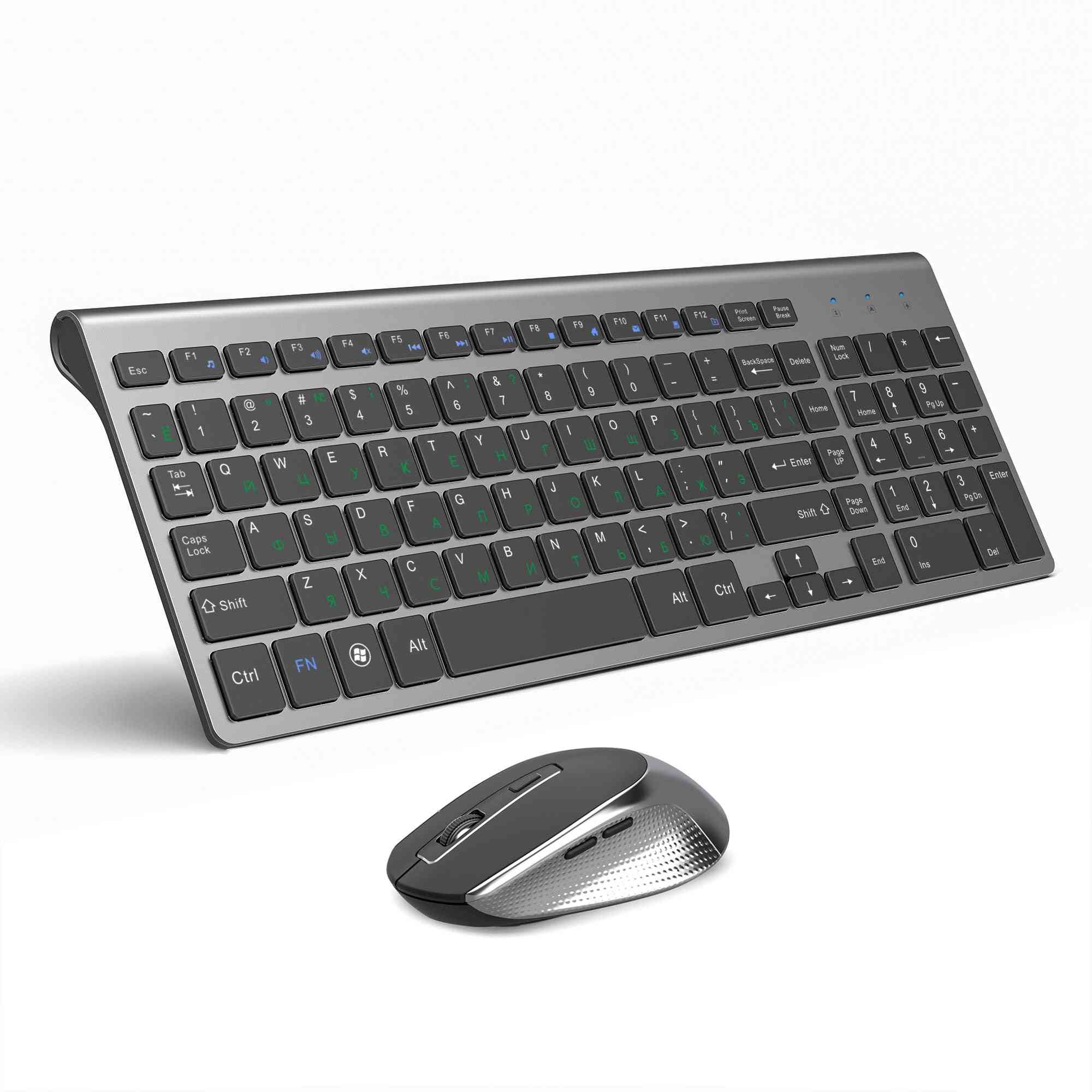 Kabelloses Tastatur- und Mausset - ergonomische Maus, leiser Knopf (eisengrau)