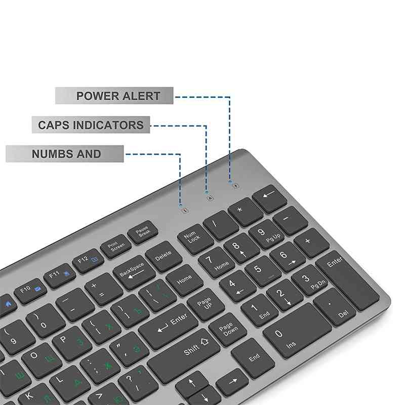 Conjunto de teclado e mouse sem fio - mouse ergonômico, botão silencioso (cinza ferro)