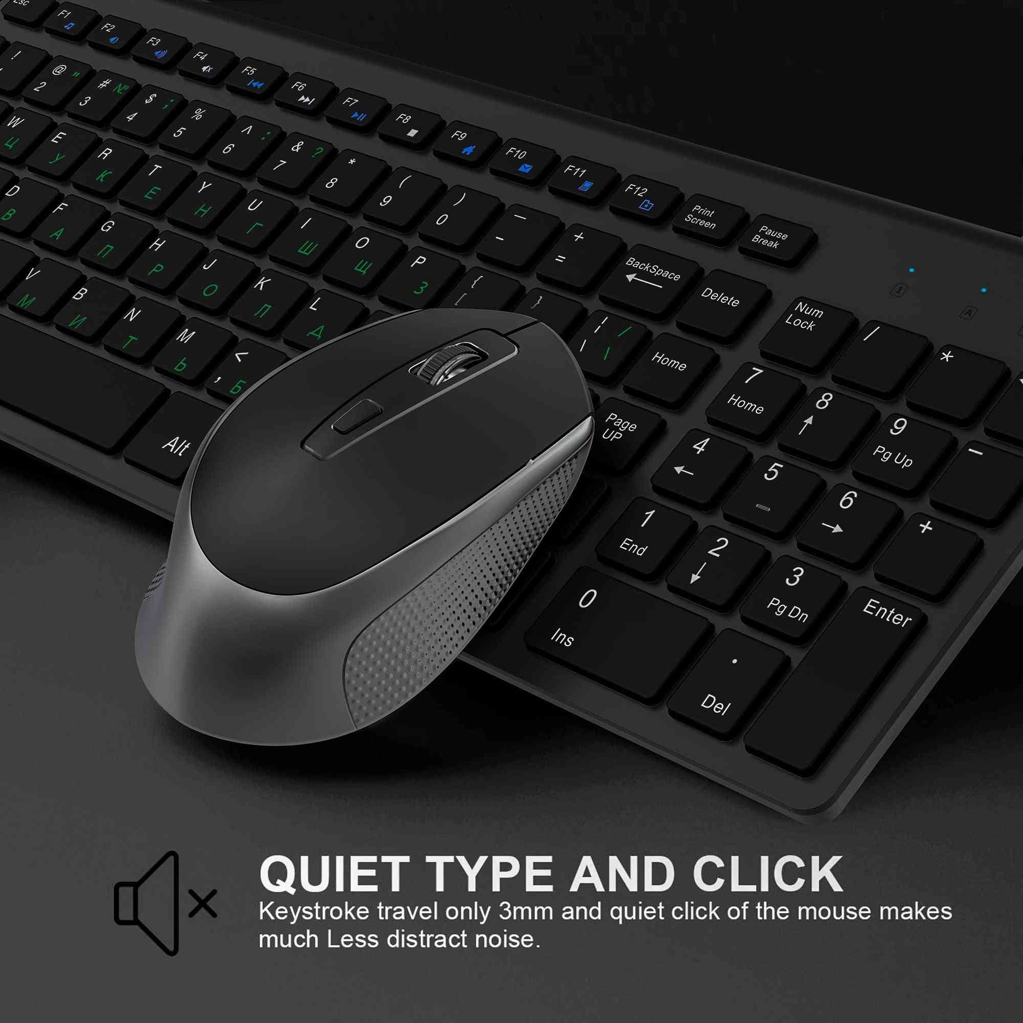 Trådløst tastatur og musesæt - ergonomisk mus, lydløs knap (jerngrå)