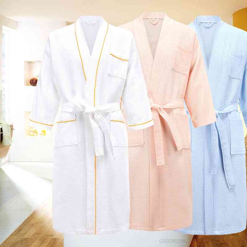 Cotton Men Kimono Bathrobe Towel, Women Long Dressing Gown Sleepwear
