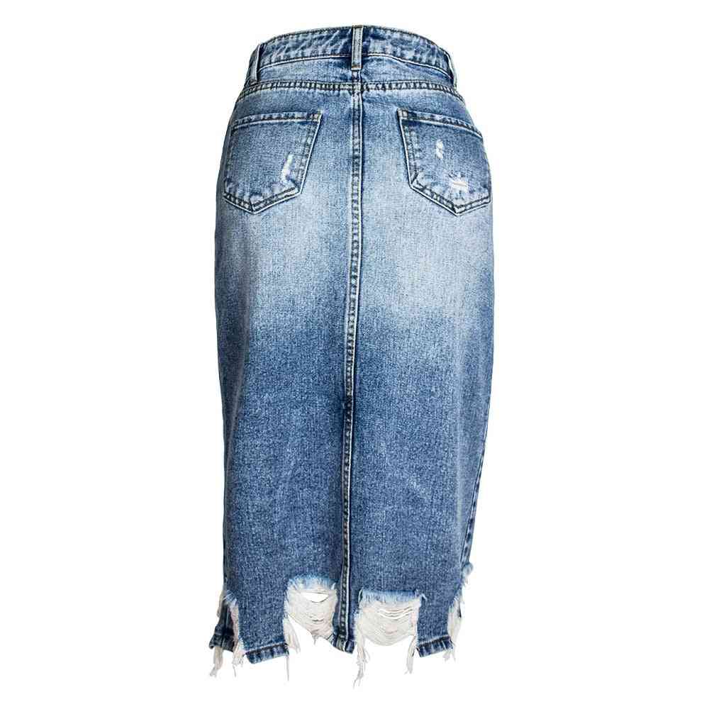 Podarte dżinsowe spódnice, damska asymetryczna ołówkowa spódnica dżinsowa