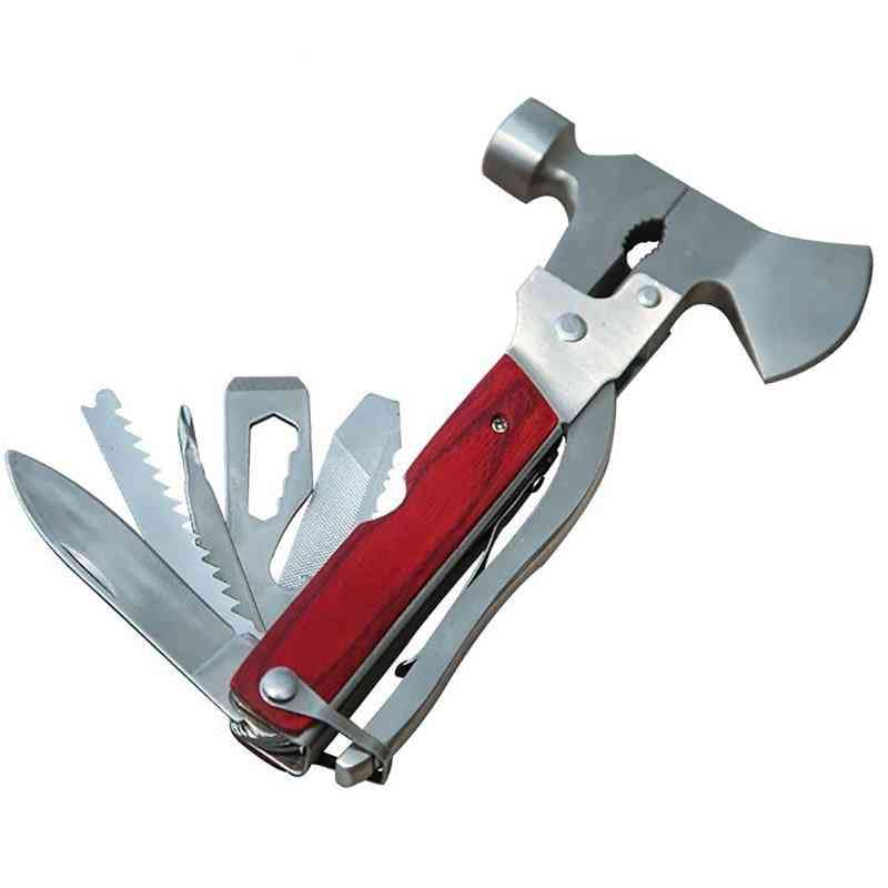 Acero inoxidable, mini martillo, hacha de supervivencia - cuchillo / destornillador / llave de sierra herramienta de mano