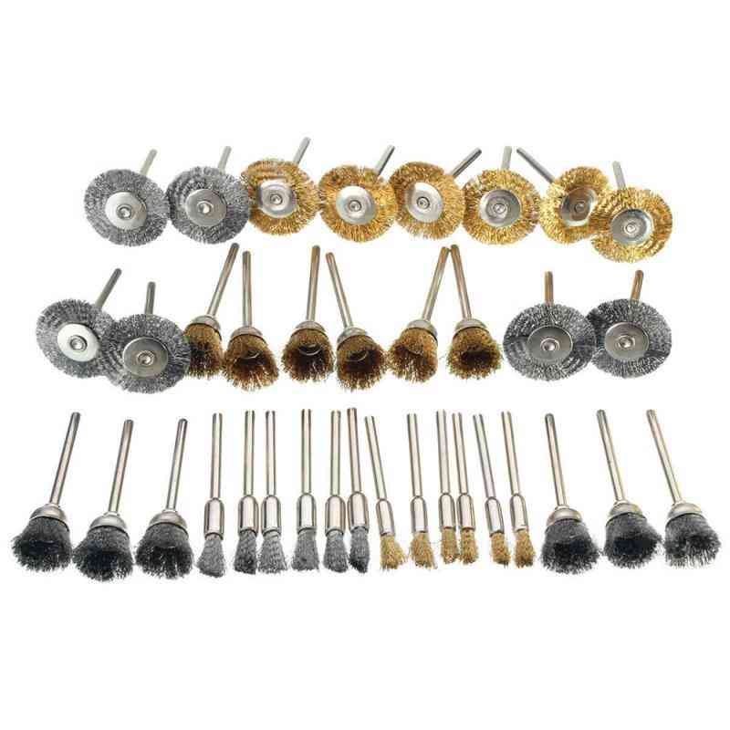 Brass Steel Wire Wheels Brushes, Drill Rotary Polishing Tools, Metal Rust, Removal Brush Set