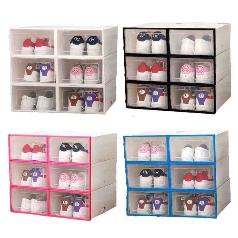 Plastic Stackable Foldable Shoe Drawer, Storage Case With Flipping Clear Door