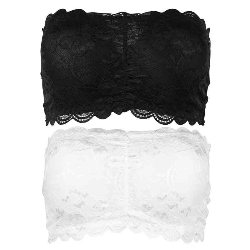 Women Solid Lingerie Lace Strapless Bras, Full Cup Padded Layer Tube