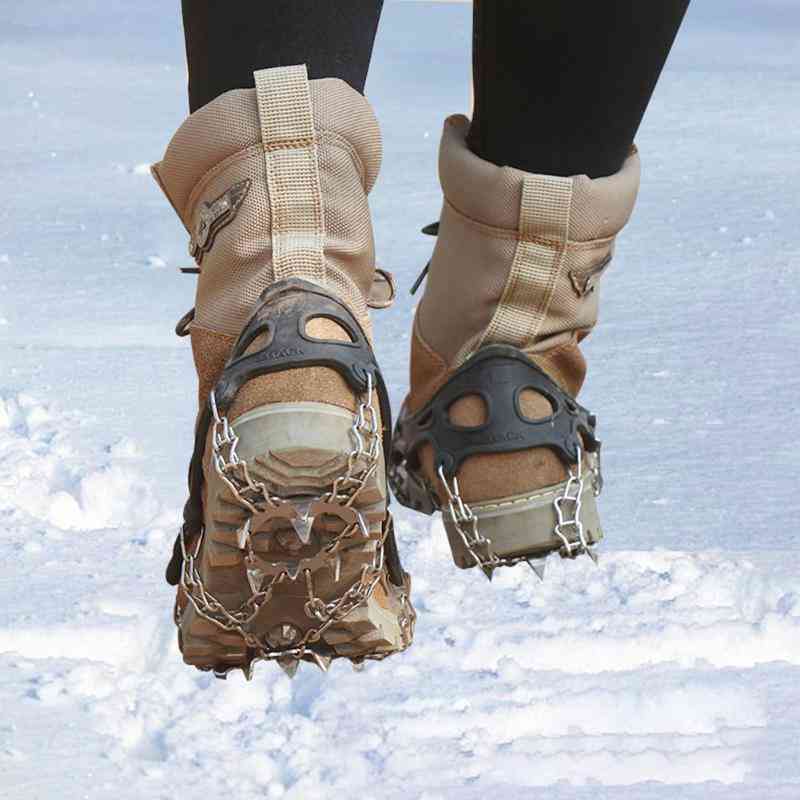 Anti-sladd stegjärn vintervandring, 19 tänder dragkrokar över sko med bärväska