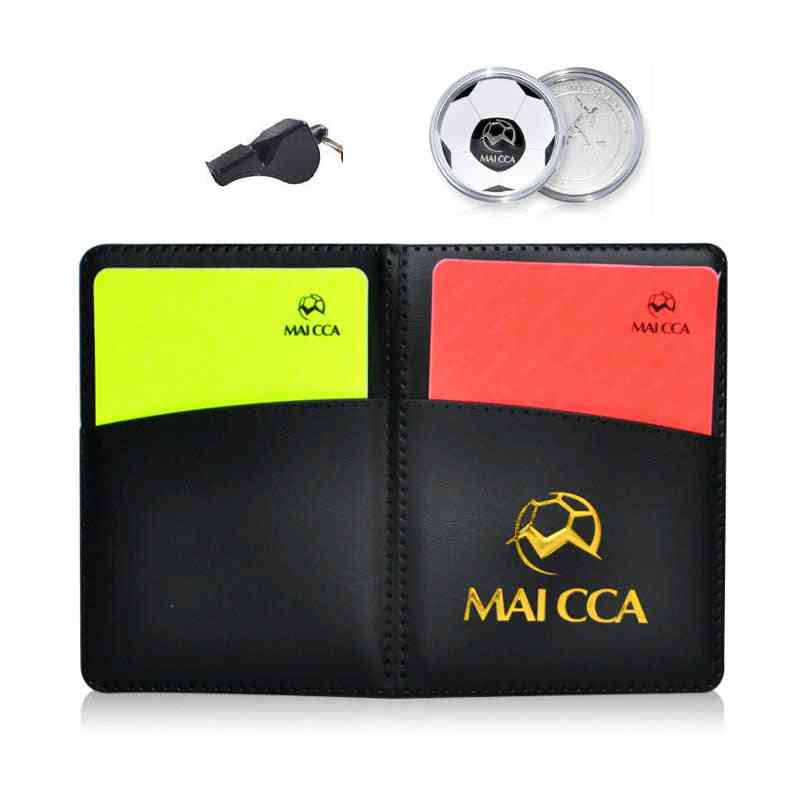 Football Referee, Cards Book Coins Set- Toss Unit Whistles, Game Match Equipment