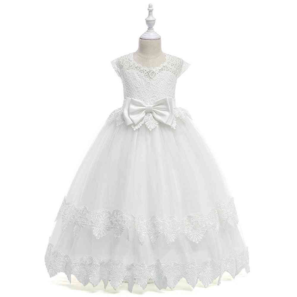 Big Bow, Lace Flower, Ankle Length, Pageant Party Dresses For