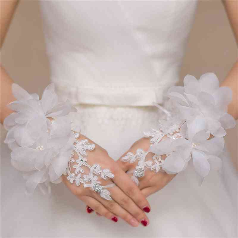 Evening Prom Accessories Gloves, Short Design Flower Decoration Bridal Glove