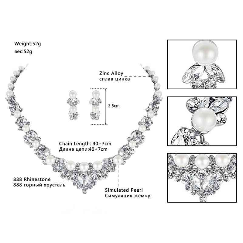 Elegantní simulovaný perlový list, křišťálový náhrdelník + sada náušnic