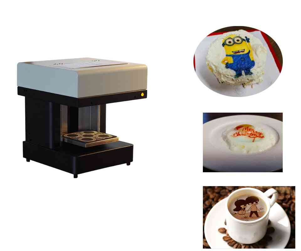 3D cappuccino latte, umělecká káva a malý dort, potravinářská tiskárna