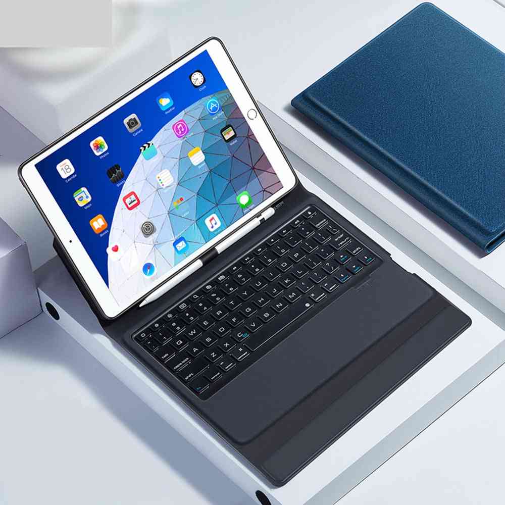 Trådløst Bluetooth-tastaturveske, smart pu-lær full folio flip-deksel