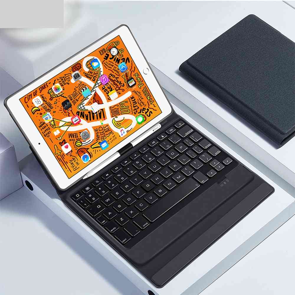 Trådløst Bluetooth-tastaturveske, smart pu-lær full folio flip-deksel