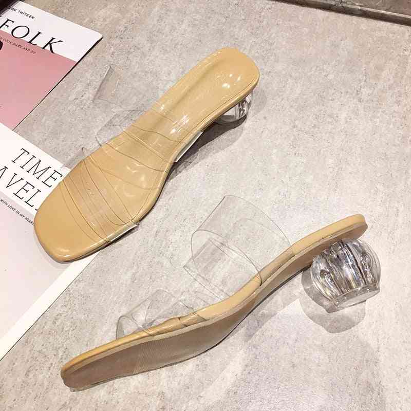 Women Square Toe Sandals, Summer High Pumps Slippers