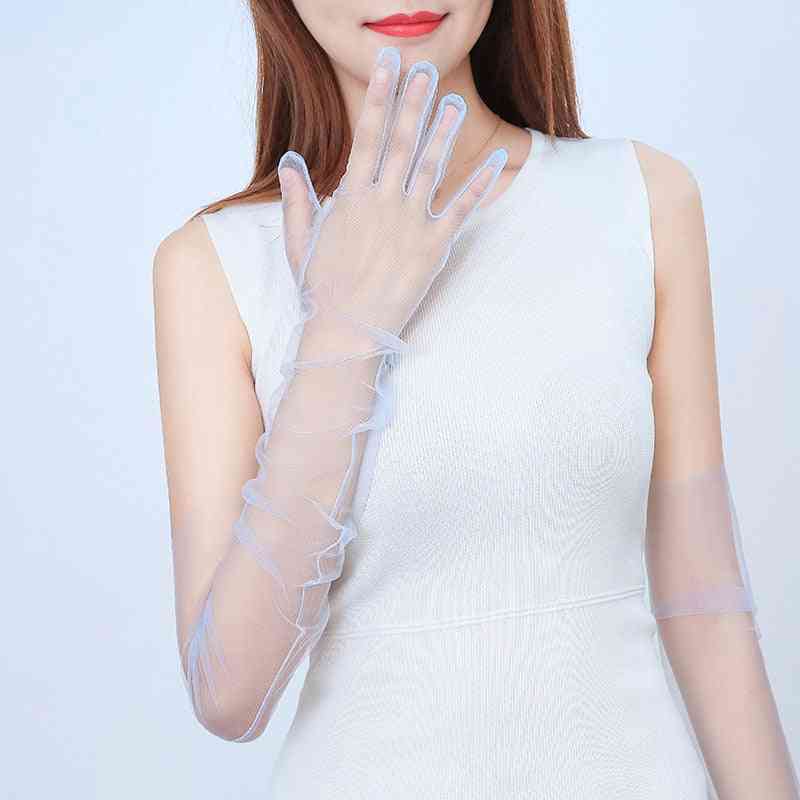 Codo de tul ultrafino, largo transparente transparente, guantes de vestido de novia