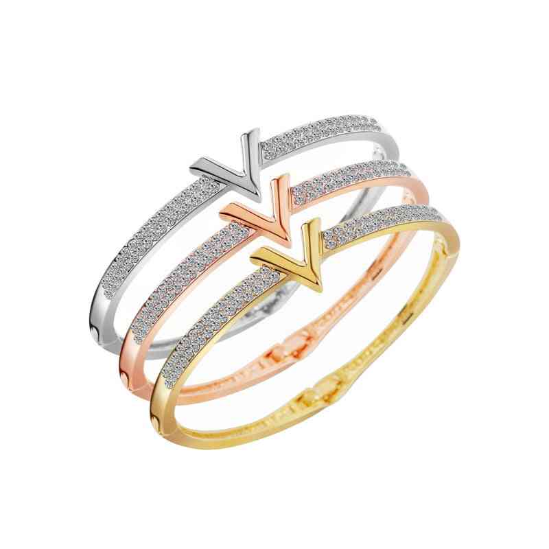 Luxury Letter Crystal Bracelet, Rhinestone Arm Cuff Bracelets