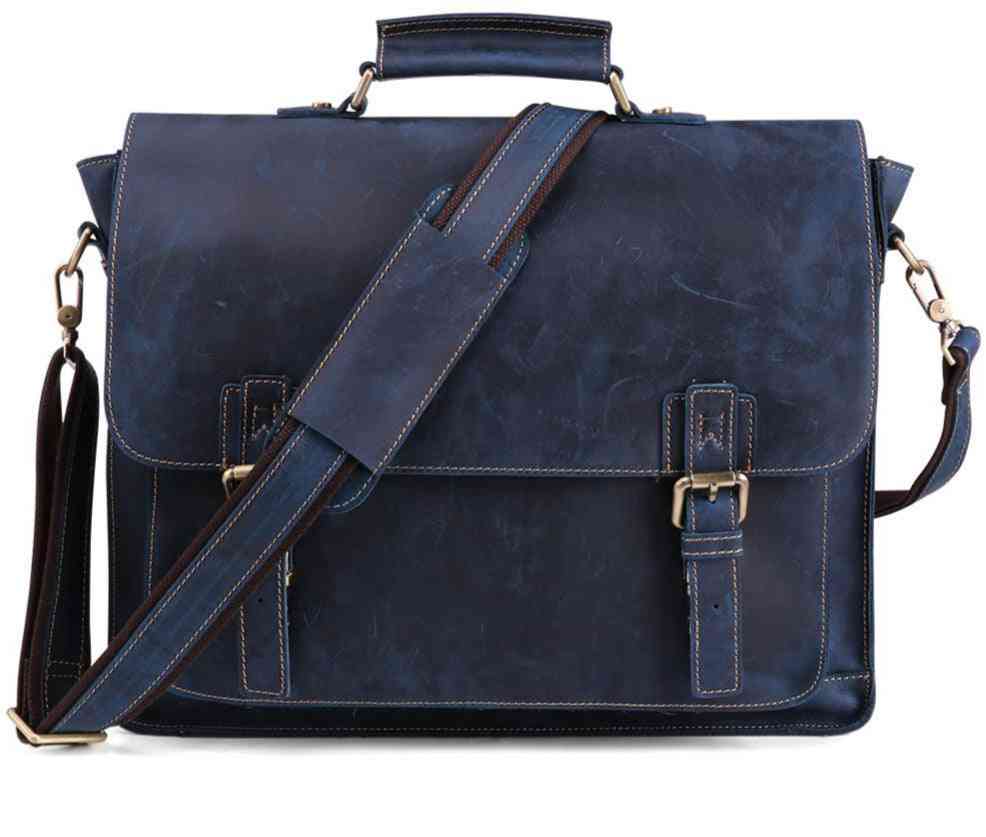 Vintage kožená aktovka, kuriér, cestovná taška na notebook