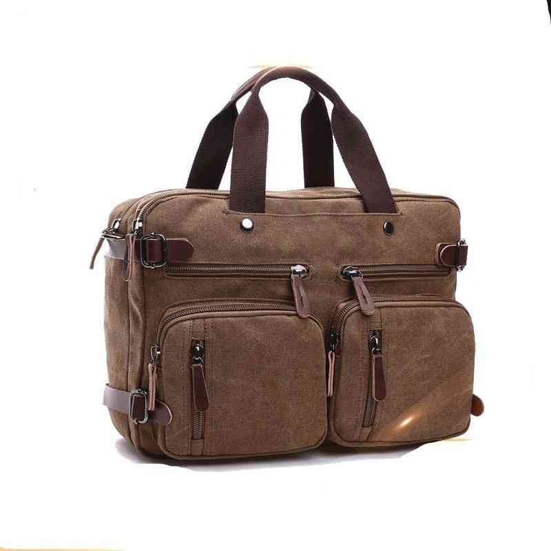 Canvas Leather Briefcase With Pocket Casual Shoulder, Tote Handbag