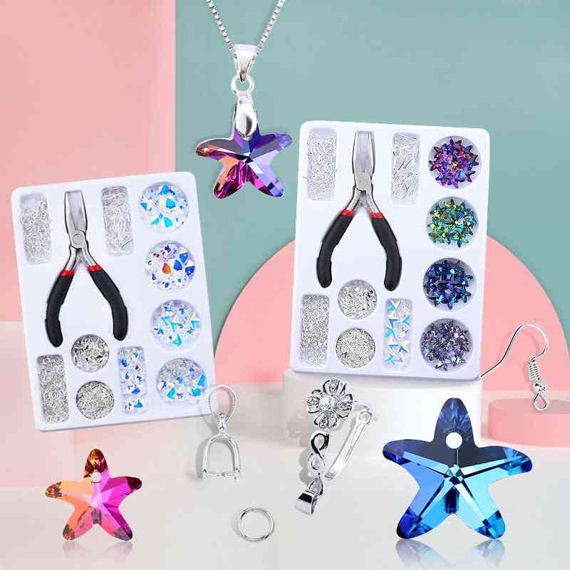 Necklace Earrings Findings Crystal Glass Charms Pendant Beads Jewelry Making Kit