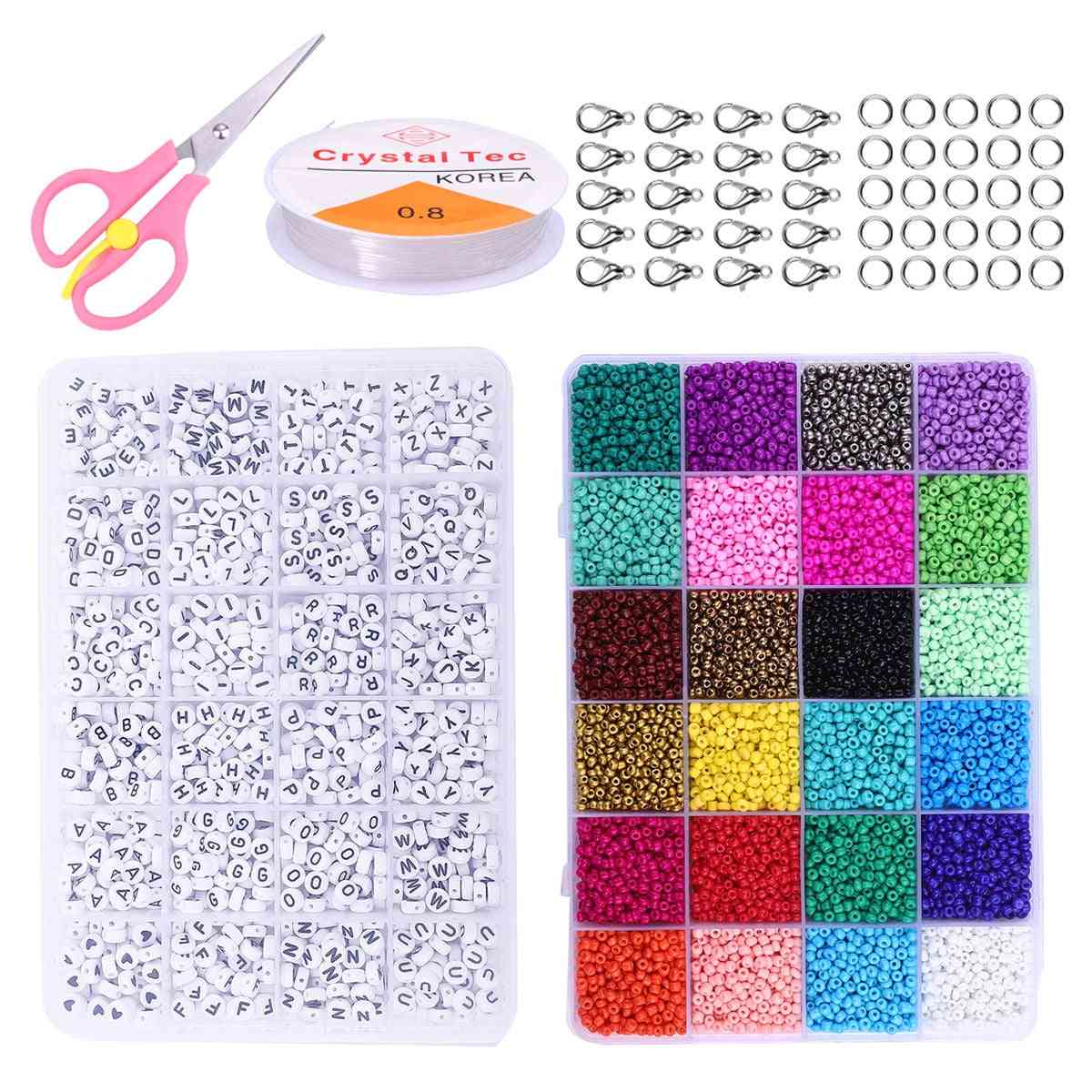 Jewelry Making Kit Czech Crystal Glass Seed Beads Alphabet Letter Bead Lobster Clasps Beading Cord Box Set