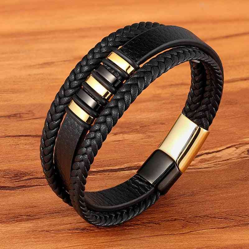Charme de mode en acier inoxydable magnétique, bracelet en cuir
