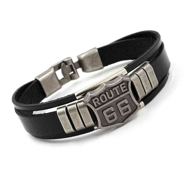 New Men's Leather Bracelet With Hot Route66 60s Road Sign