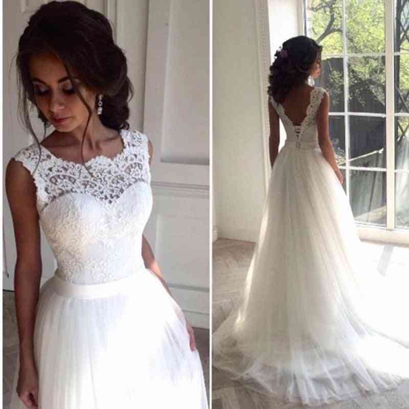 New Lace O-neck Lace Tulle Bridal Wedding Gown Dress