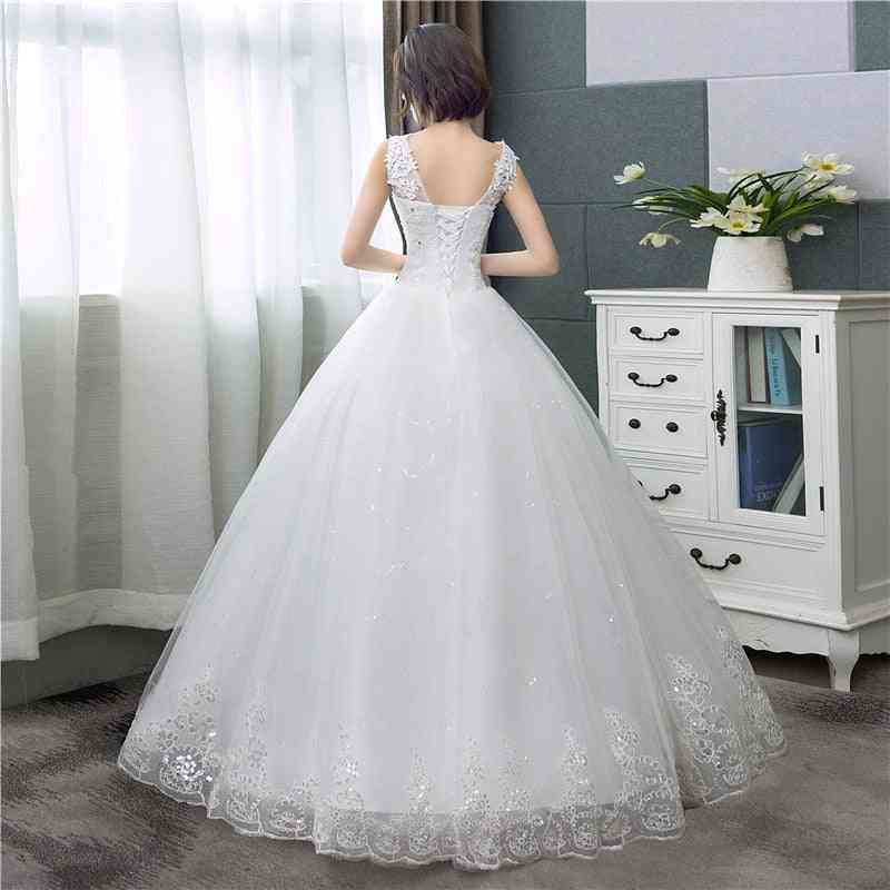 Korean Style V-neck Lace, Tank Sleeveless, Floral Print Ball Gown Wedding Dress