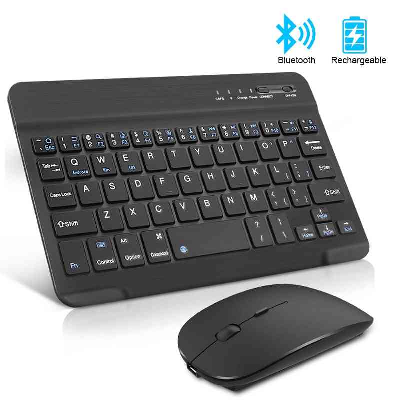 Mini-recarregável sem fio, teclado bluetooth para pc, tablet, telefone