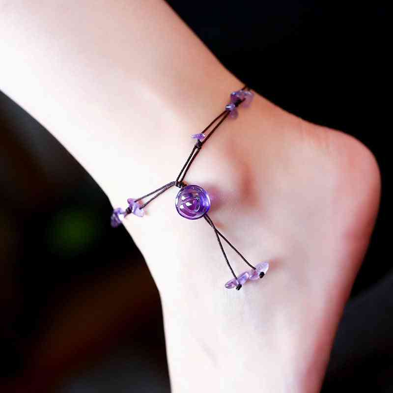 Braided Anklets, Stone Beads Chain Flower, Engraved Fine Jewelry