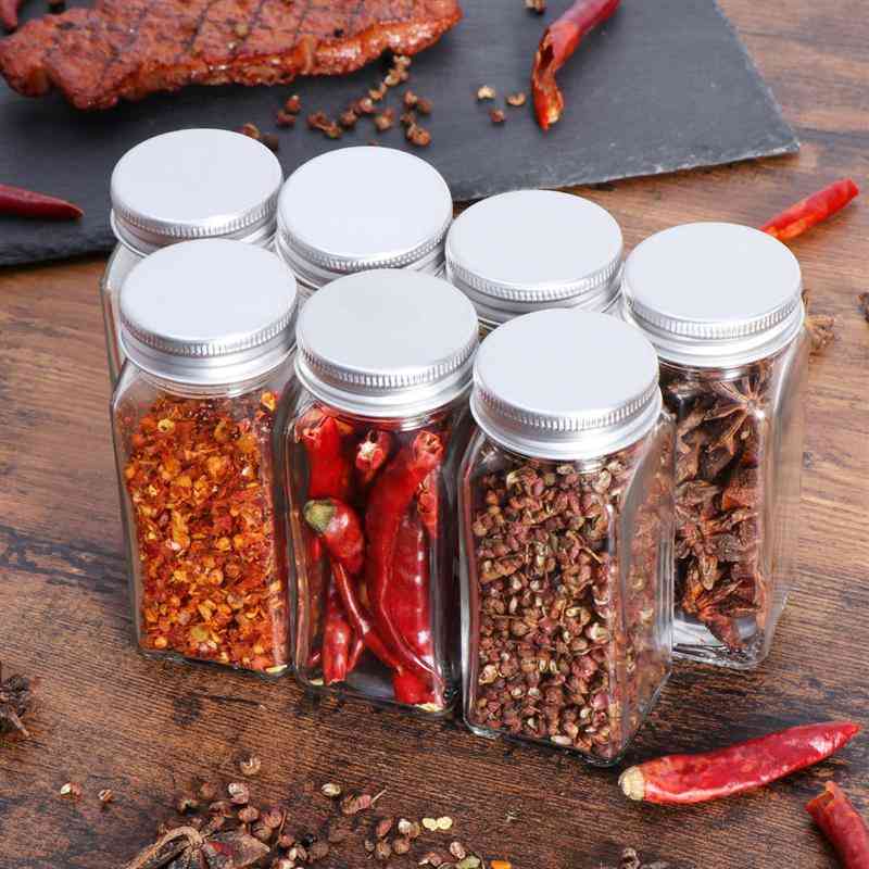 Spice Jars, Glass Bottles With Cover Lids, Containers Kitchen, Storage Holder