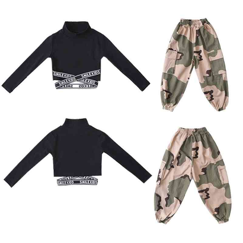 Hip-hop Sweatshirt, Crop-top Long-sleeve & Tactical Cargo Pants For