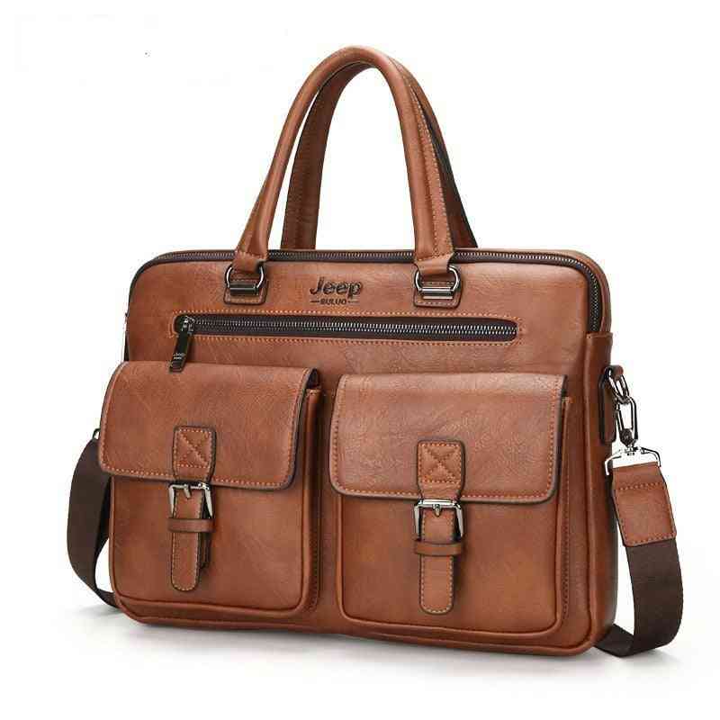 Leather Messenger Handbag With Two-pocket, Soft Handle, Laptop Bags