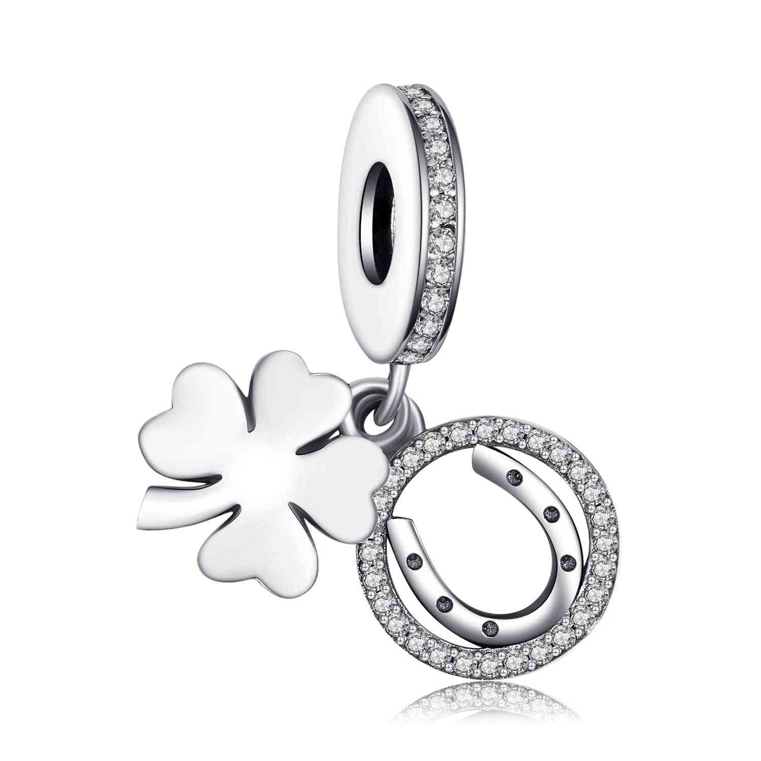 925 Sterling Silver Beads Palace Leaf Clover Charms Bracelet