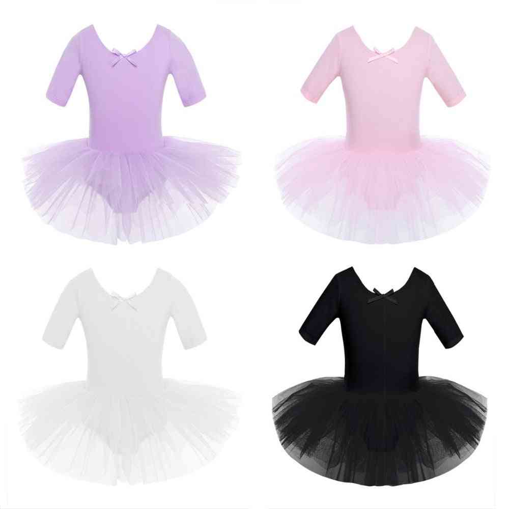 Half Sleeves Cotton Dance Ballet Dress, Girl Gymnastics Dancewear