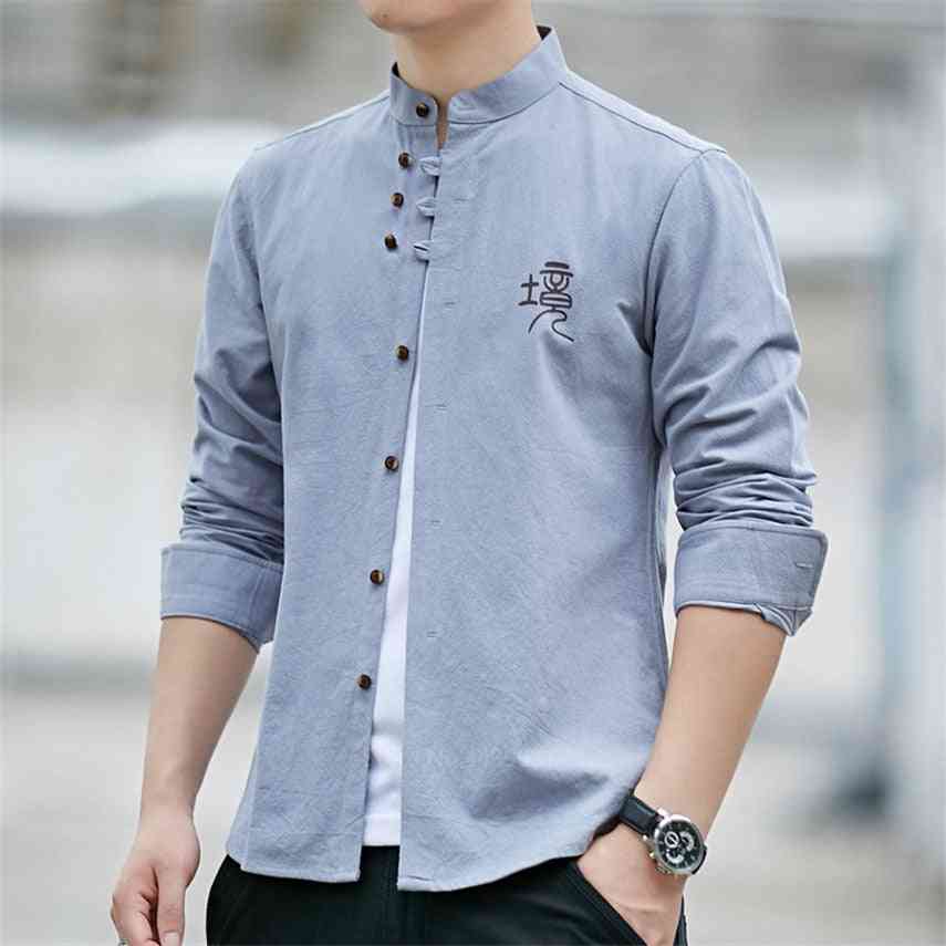 Retro Casual Cotton Traditional Mandarin Collar Shirt