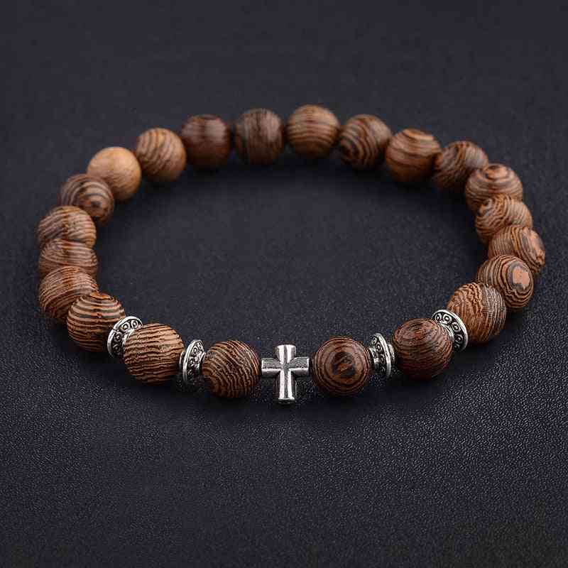 Braccialetti incrociati con perline in legno naturale da uomo, bracciale con perline di preghiera meditazione onice