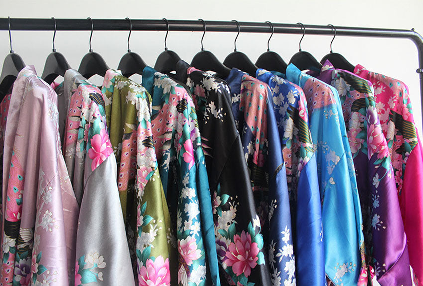 Japanese Kimono Yukata Sleepwear Dress With Belt Satin Silk For Woman