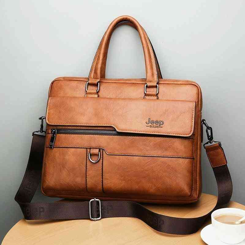 Business Briefcase, Leather, Shoulder Messenger Handbag