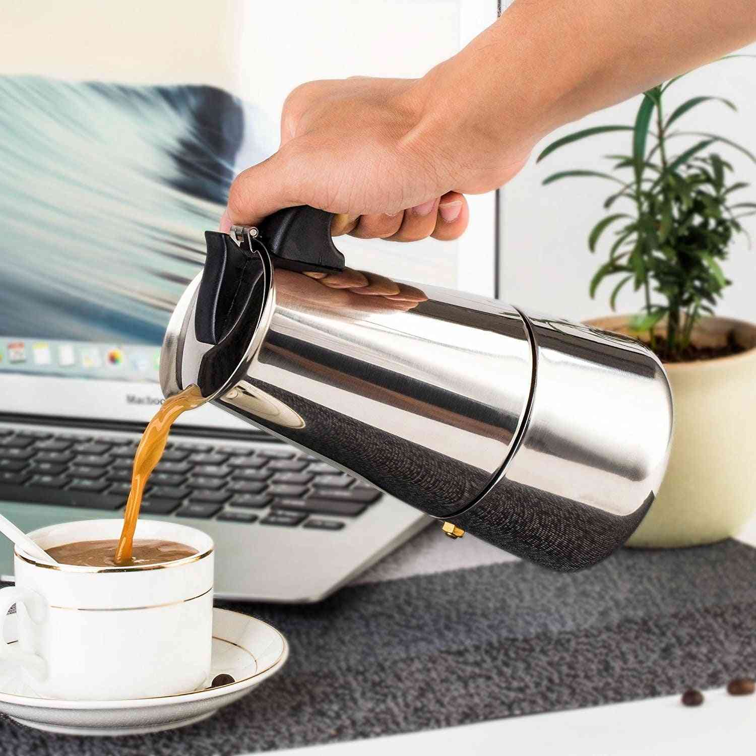 Nerezový kávovar na espresso, moka kanvica s elektrickým sporákom, filtračná kanvica