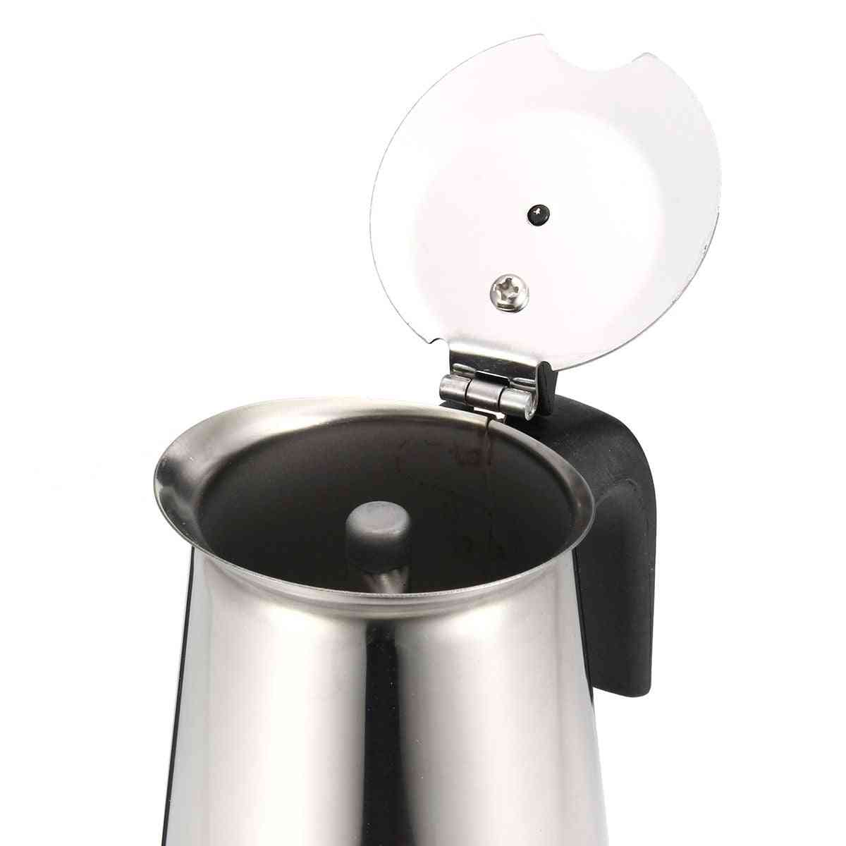 Espressomaskin i rostfritt stål, mokakanna med elspis, filterkokare