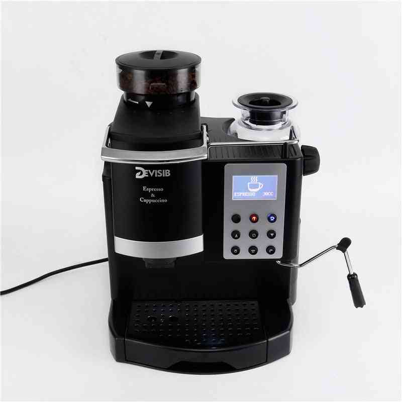 3-i-1 halvautomatisk espressomaskin med kvarn & mjölkångare, kaffebryggare