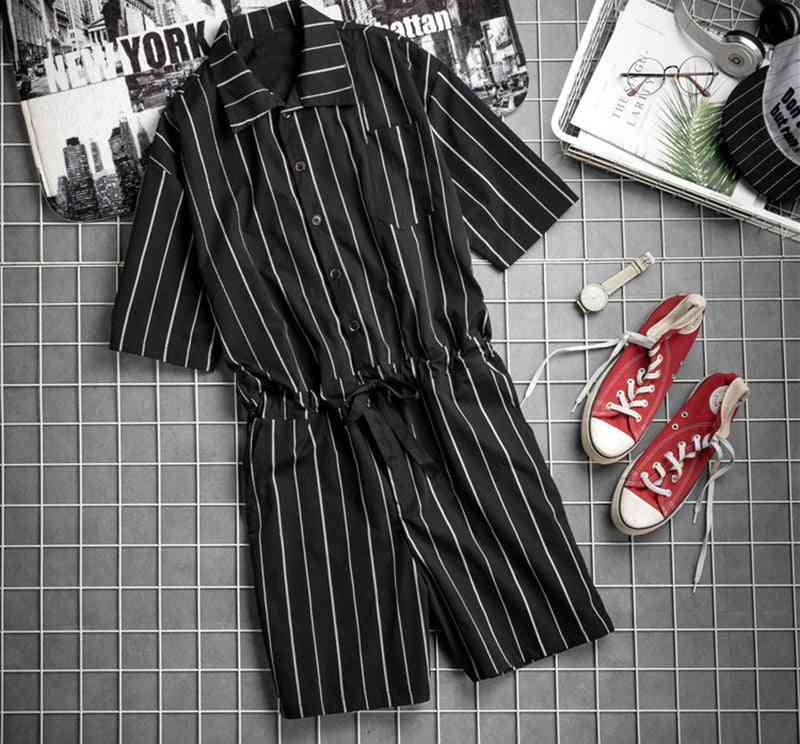 Striped Jumpsuits, Baggy Summer Casual Pants, Male Playsuit Coverall