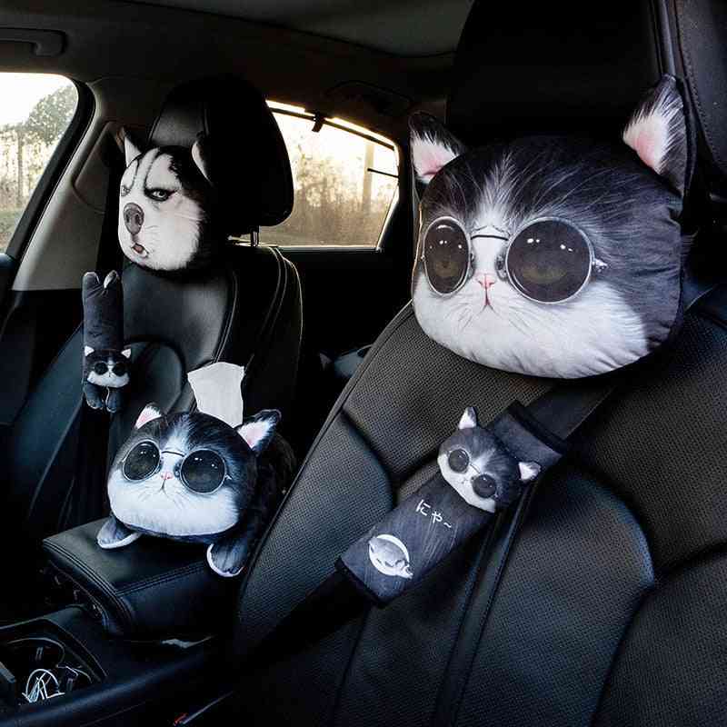Cartoon Cute, Neck Pillow Headrest & Safety Seat Belt Shoulder Strap Pad - Car Accessories