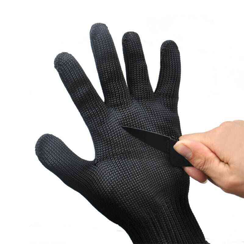 Garden Black Steel Wire Metal Mesh Gloves, Safety, Anti-cutting, Wear-resistant, Butcher Glove