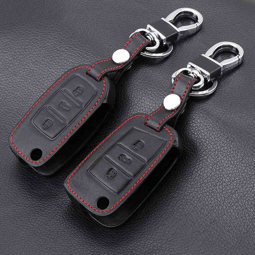 Genuine Leather Car Key Remote Cover Case For Skoda Octavia