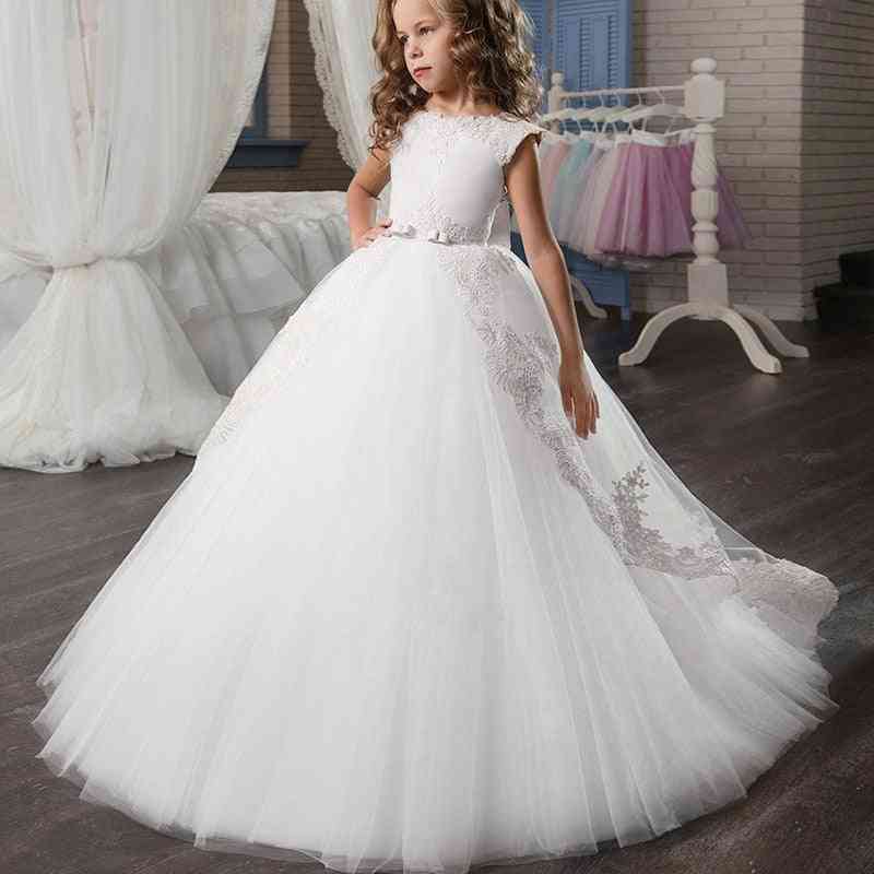 Flower Girl Little Bridesmaid Banquet Tail Embroidery Dress