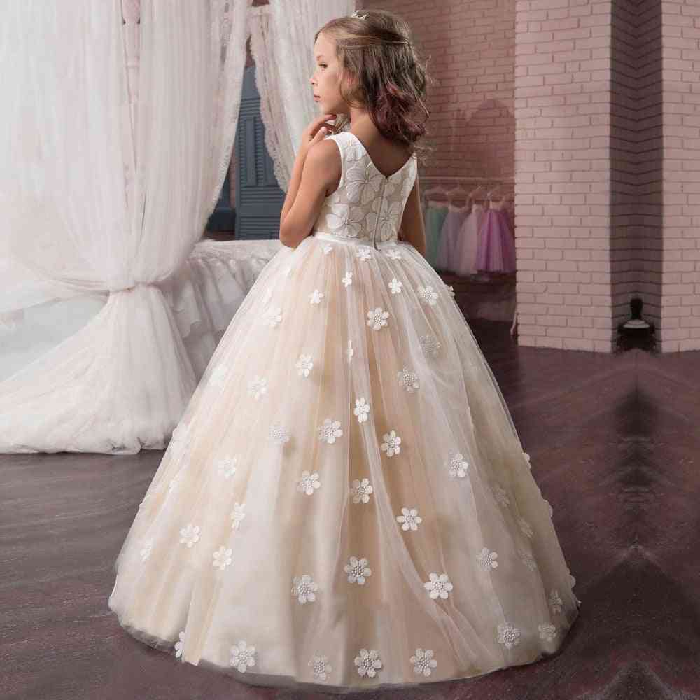 Flower Girl Little Bridesmaid Banquet Tail Embroidery Dress