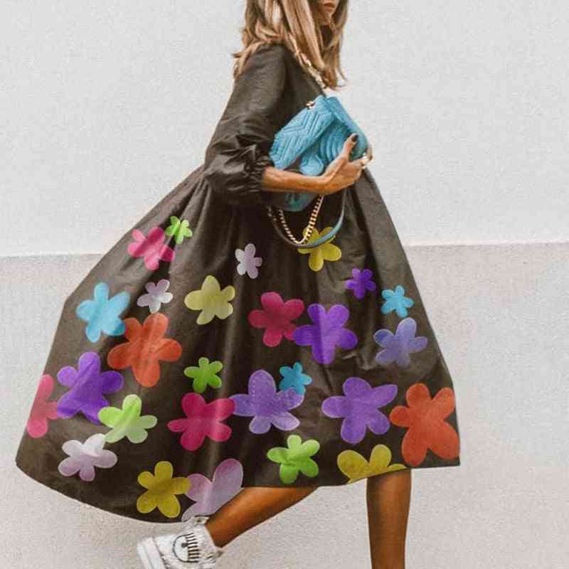 ženy, vintage kvetinová potlač voľné áčkové šaty s polovičným rukávom